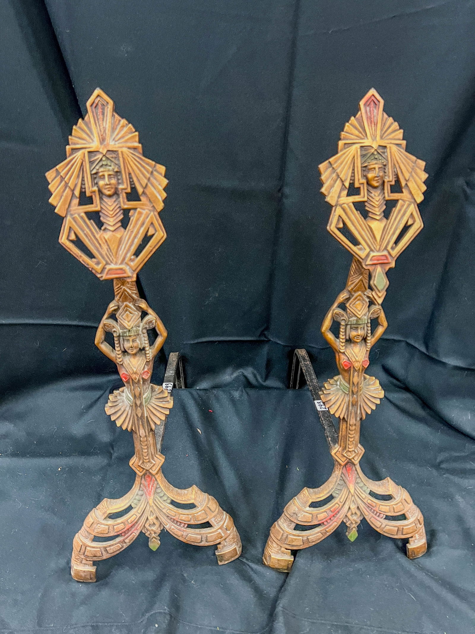Universal Log Co. Art Deco Egyptian Revival Andirons (1 of 5)