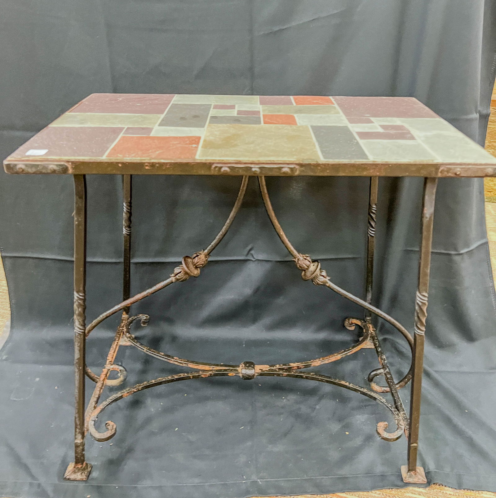 Hand Wrought Iron Base Cyril Colnik Style Tile Top Table C.1900's (1 of 9)