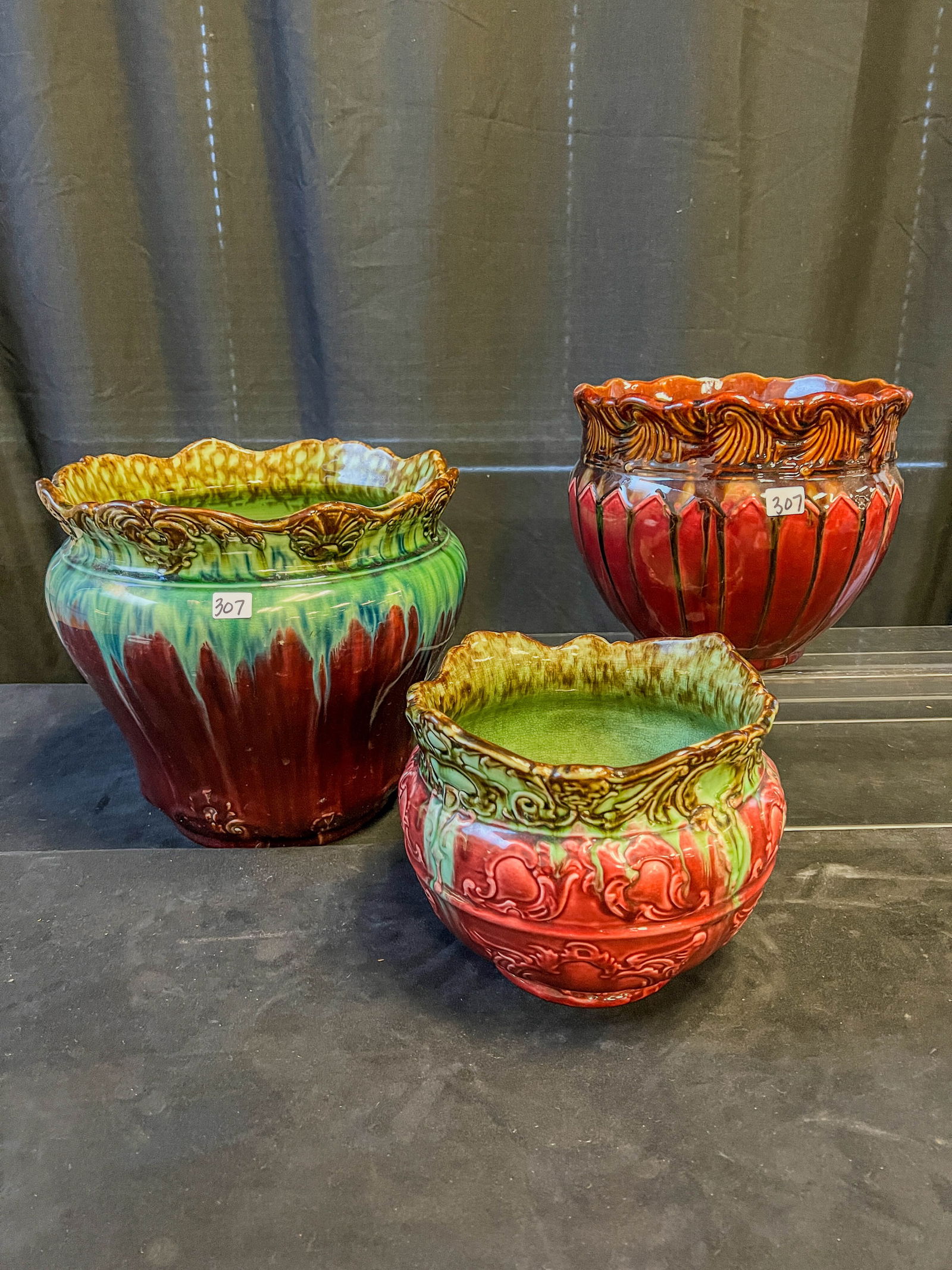 3 Majolica Glaze Flower Pots 1900-1920 (1 of 7)