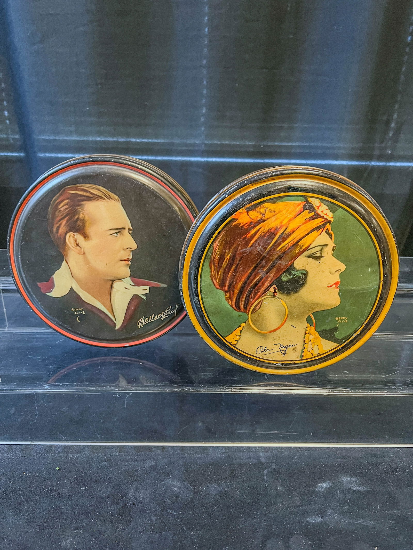 Canco Tin Litho Beauty Boxes, Wallace Reid, Pola Negri c.1920's (1 of 8)