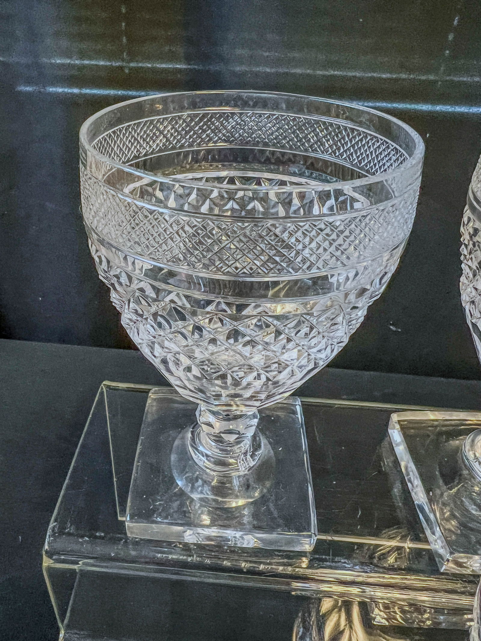 Set of 8 Diamond Point Lead Cut Goblets (1 of 6)