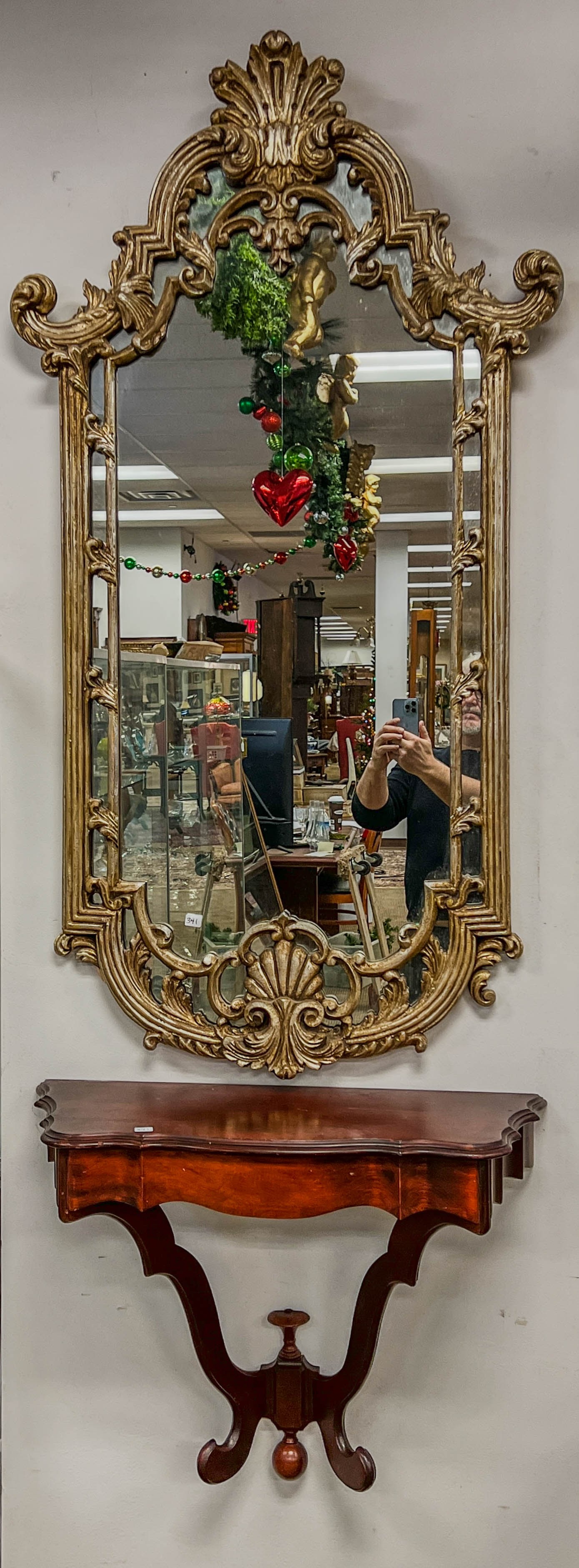 Fancy Entry Mirror and Mahogany Half Shelf (1 of 5)