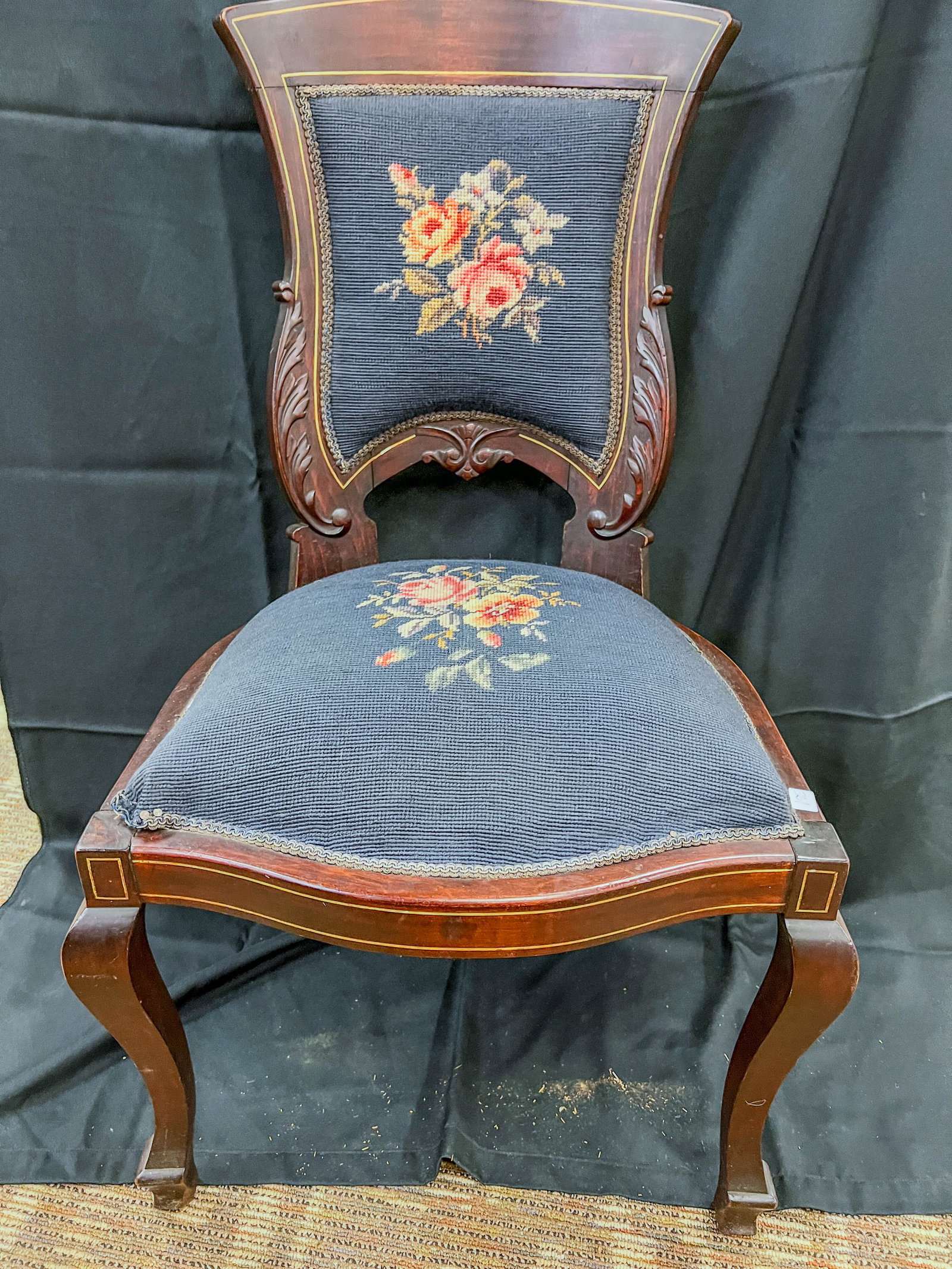 Edwardian Mohogany Needlepoint Upholstered Slipper Chair (1 of 3)