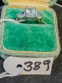 Natural Aquamarine 3 Stone 10k White Gold Ring