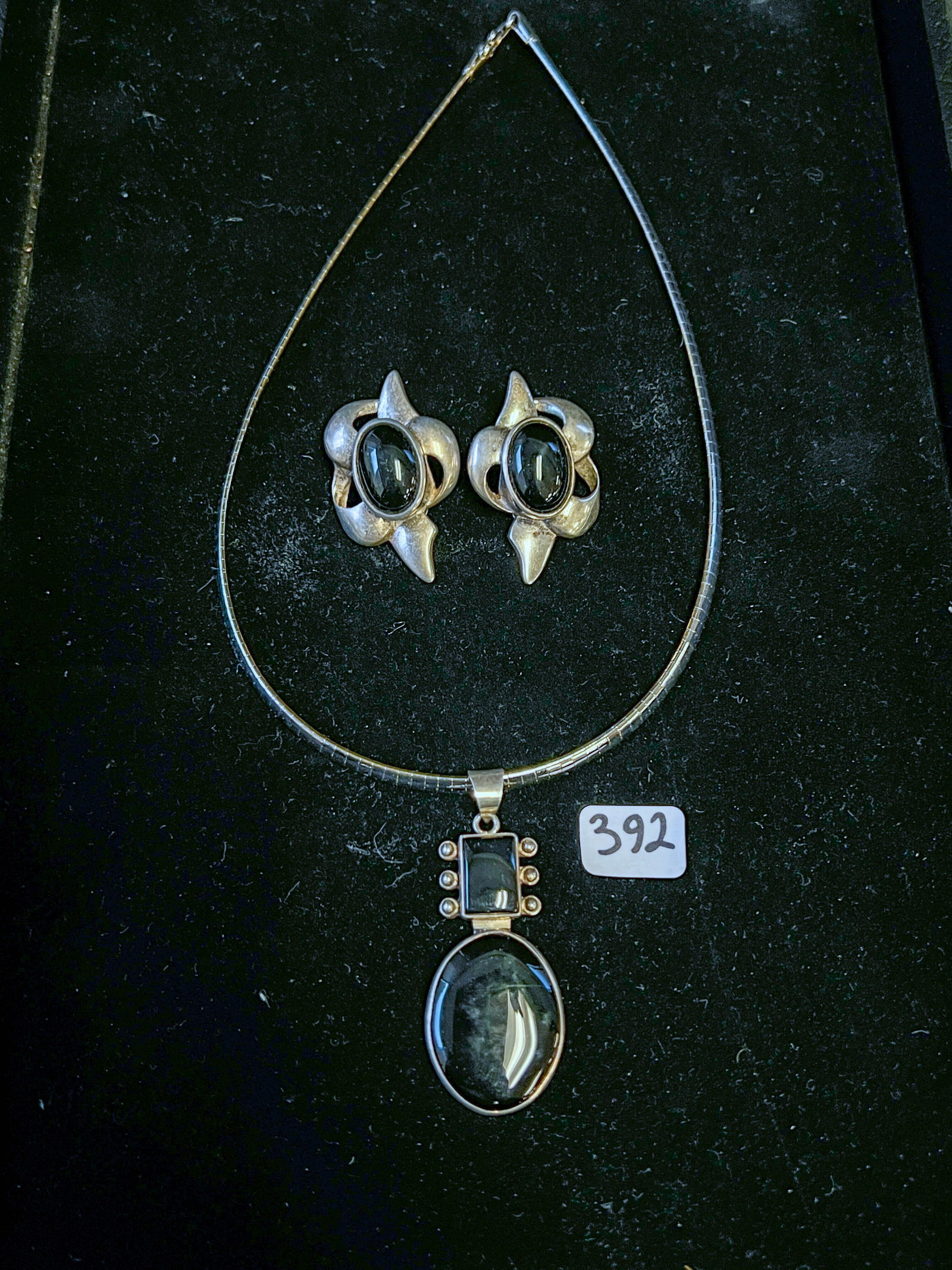 Obsidian and Sterling Earrrings and Pendant (1 of 5)