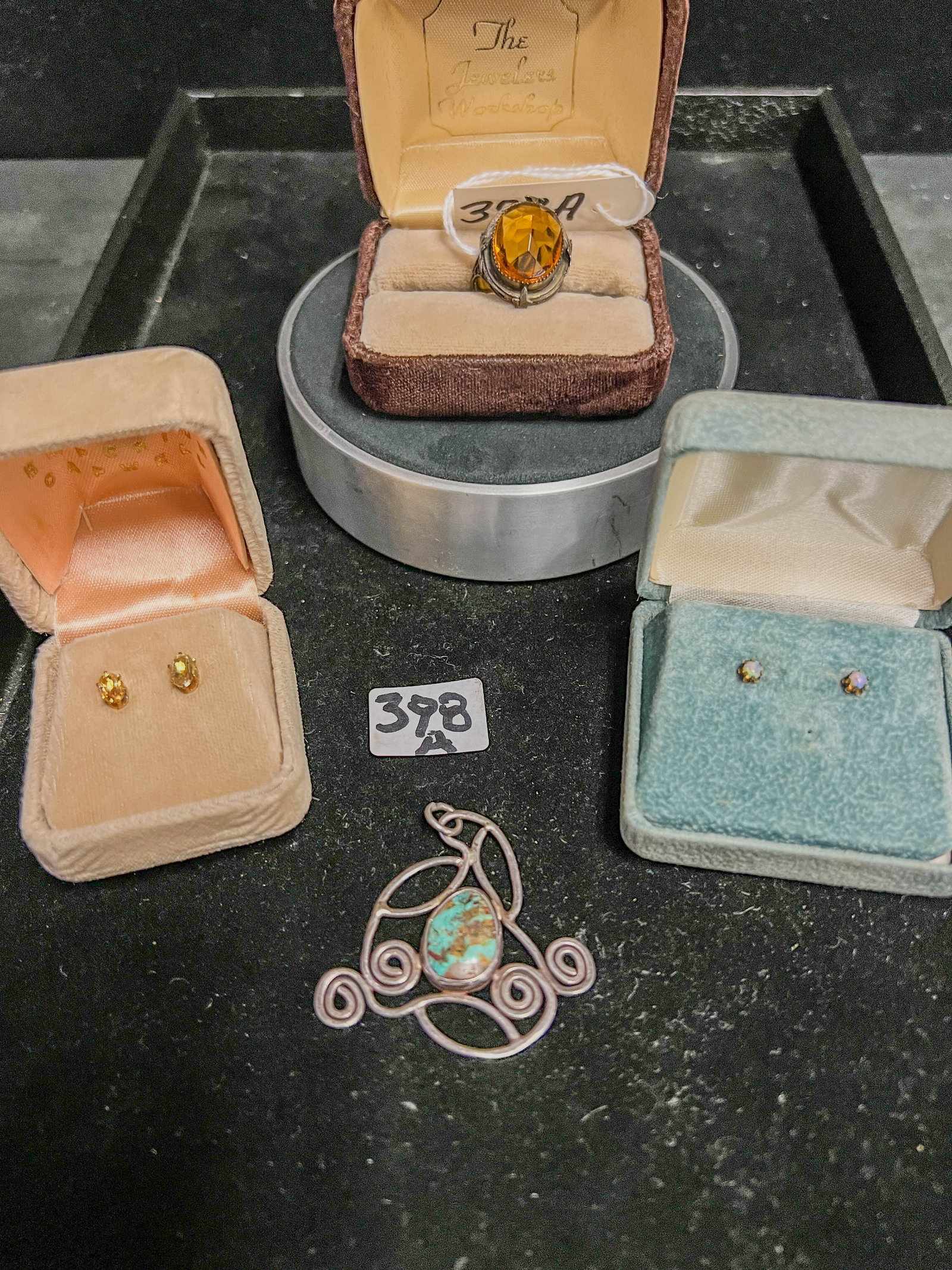 Citrine and Sterling Ring, Turquoise Pendant and Opal Earrings (1 of 7)