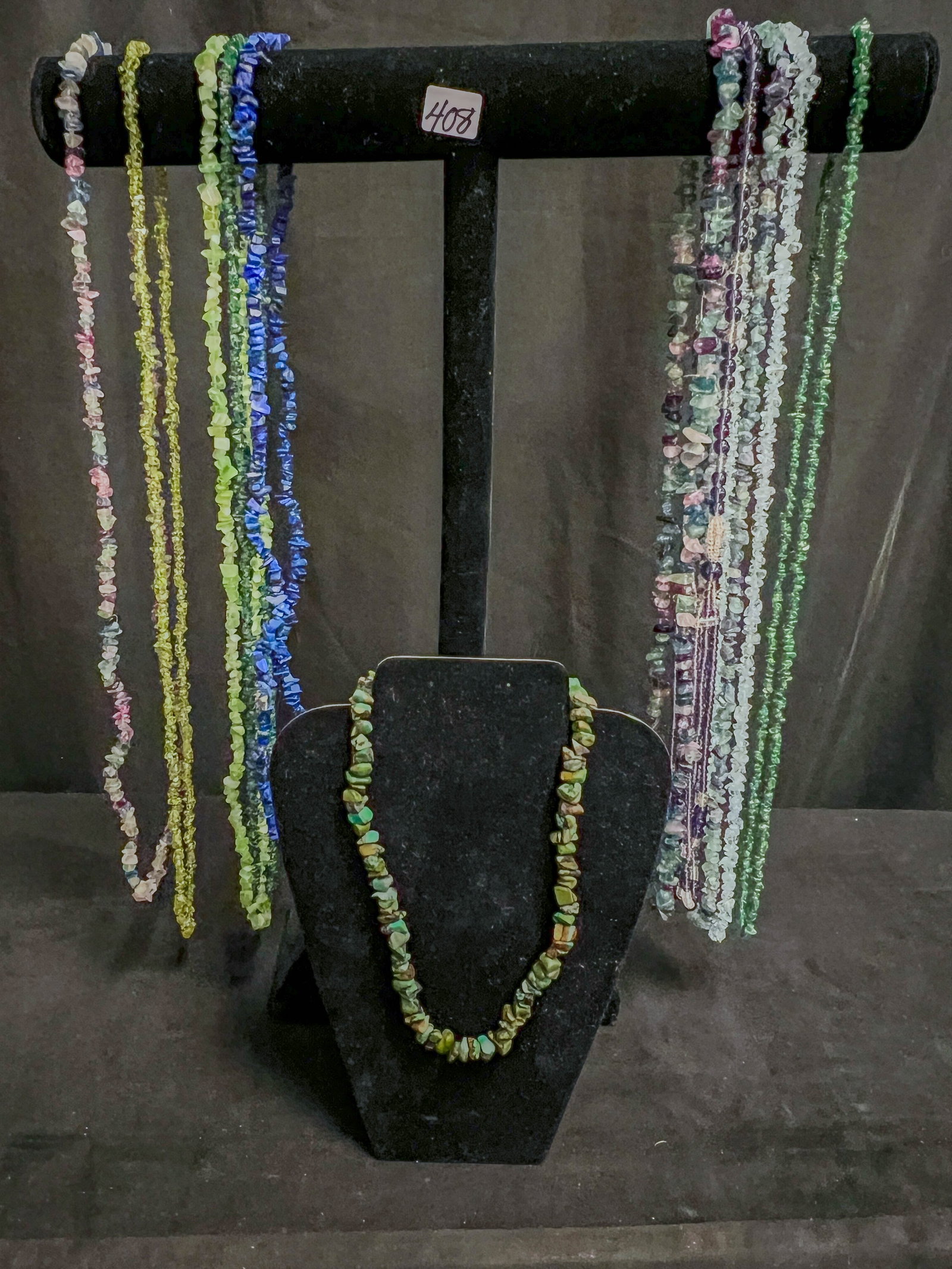 Group of Semi-Precious Beaded Necklaces: A group of semi-precious stone necklaces to include lapis, turquoise, fluorite, nephrite and more.