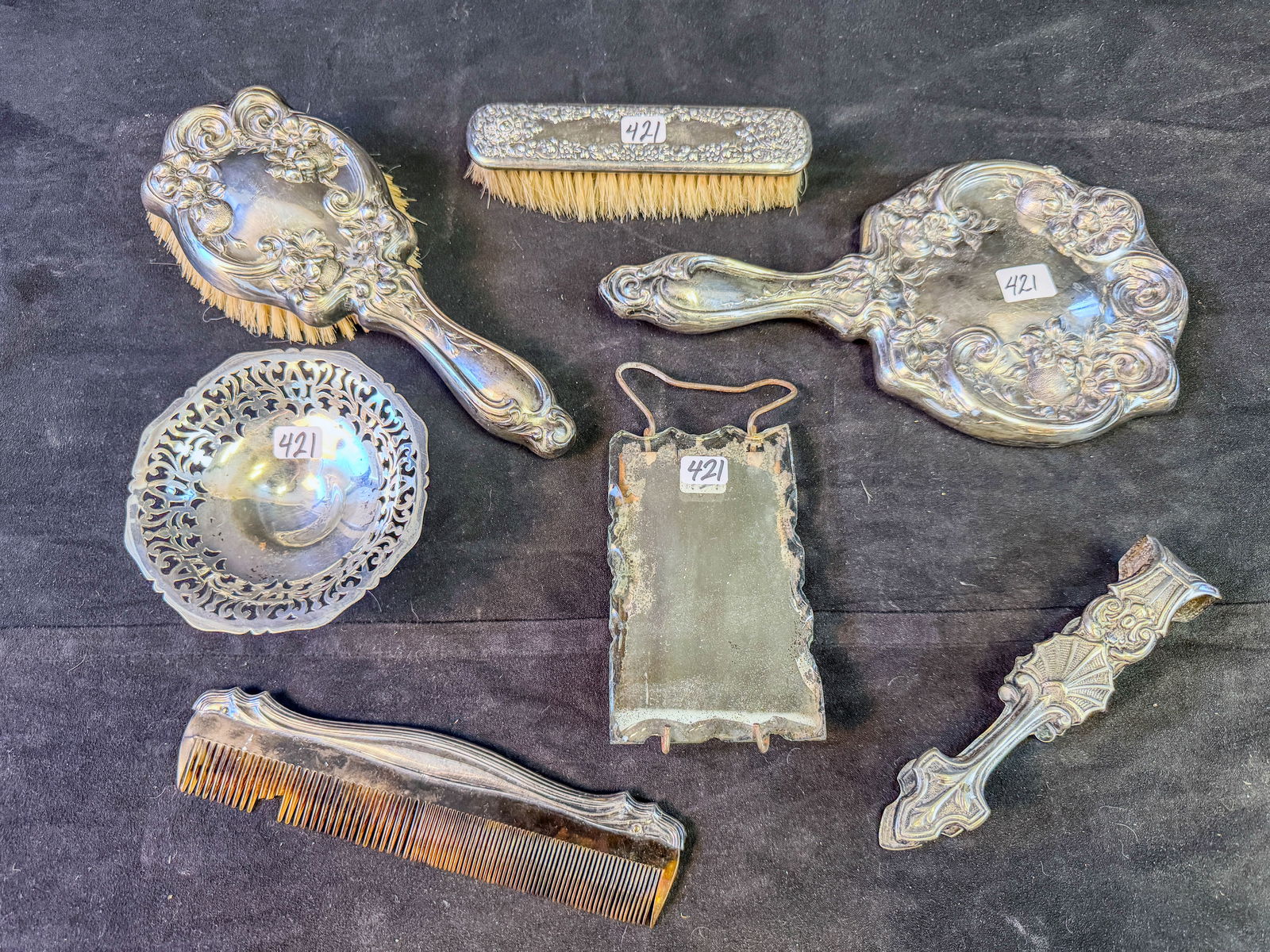 Assorted Edwardian Silverplate Vanity Set Pieces (1 of 5)