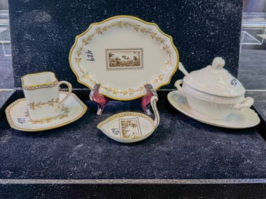 Herand Ceramic Lemon, Boehm Porcelain Rose and Cybis Baby Owl