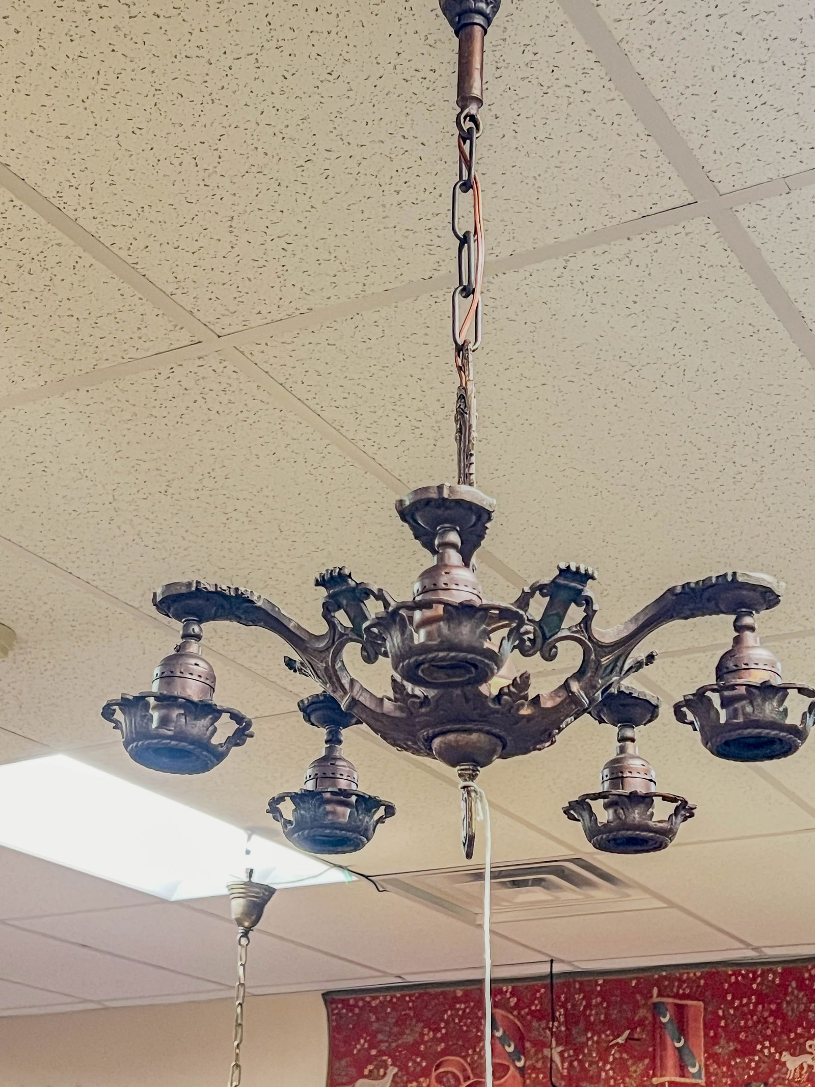 1920's Art Deco Painted Iron 5 Light Chandelier, (1 of 6)