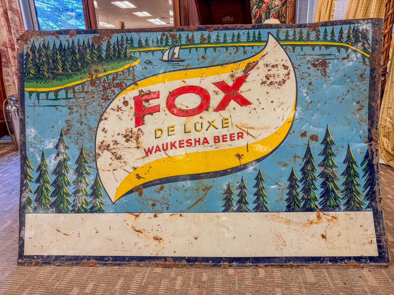 Large Fox Beer Embossed Tin Sign c. 1950 (1 of 5)