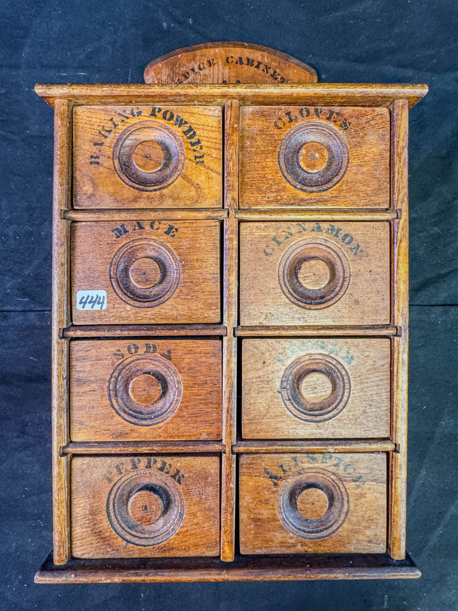 8 Drawer Stenciled Spice Box: An 8 drawer stenciled spice box in original condition.