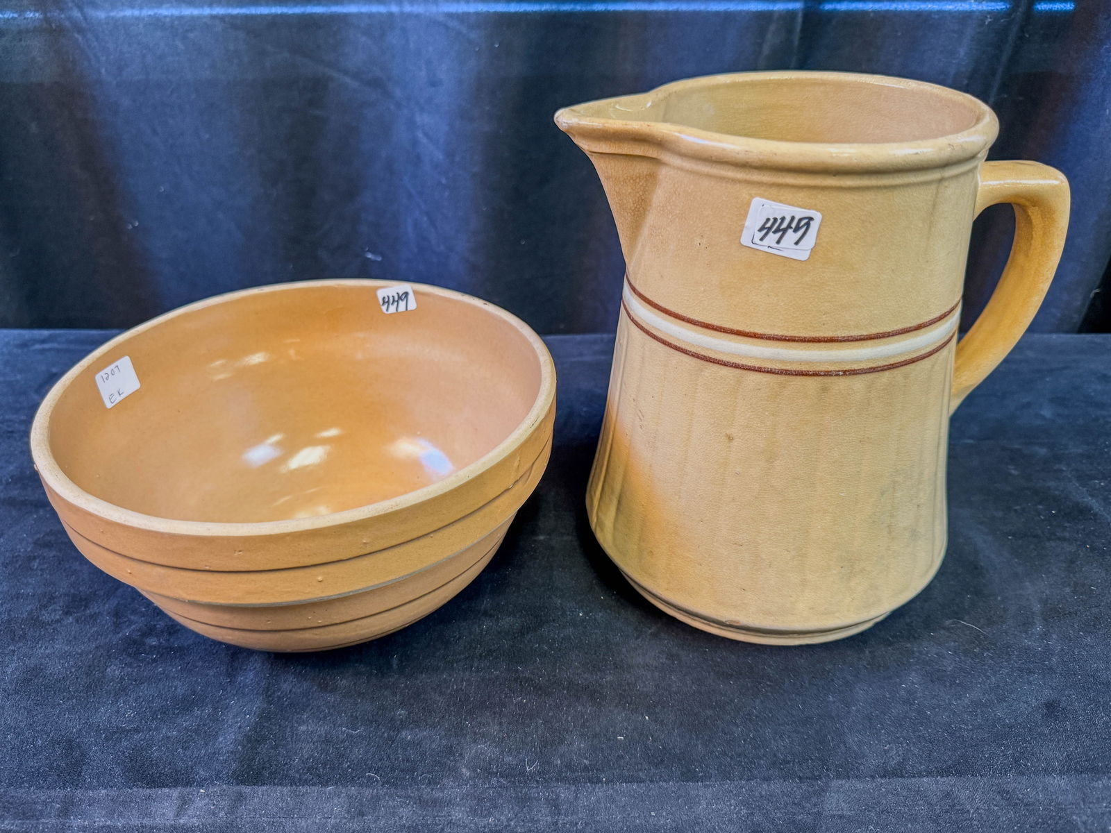 Stoneware Banded Pitcher and Stoneware Mixing Bowl (1 of 5)