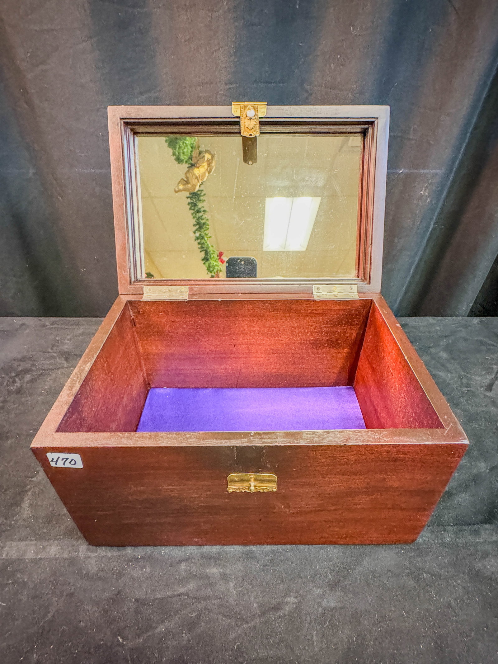 Refinished Mahogany Box with Ornate Lock Plate: A quality refinished mahogany box with an ornate lock plate.