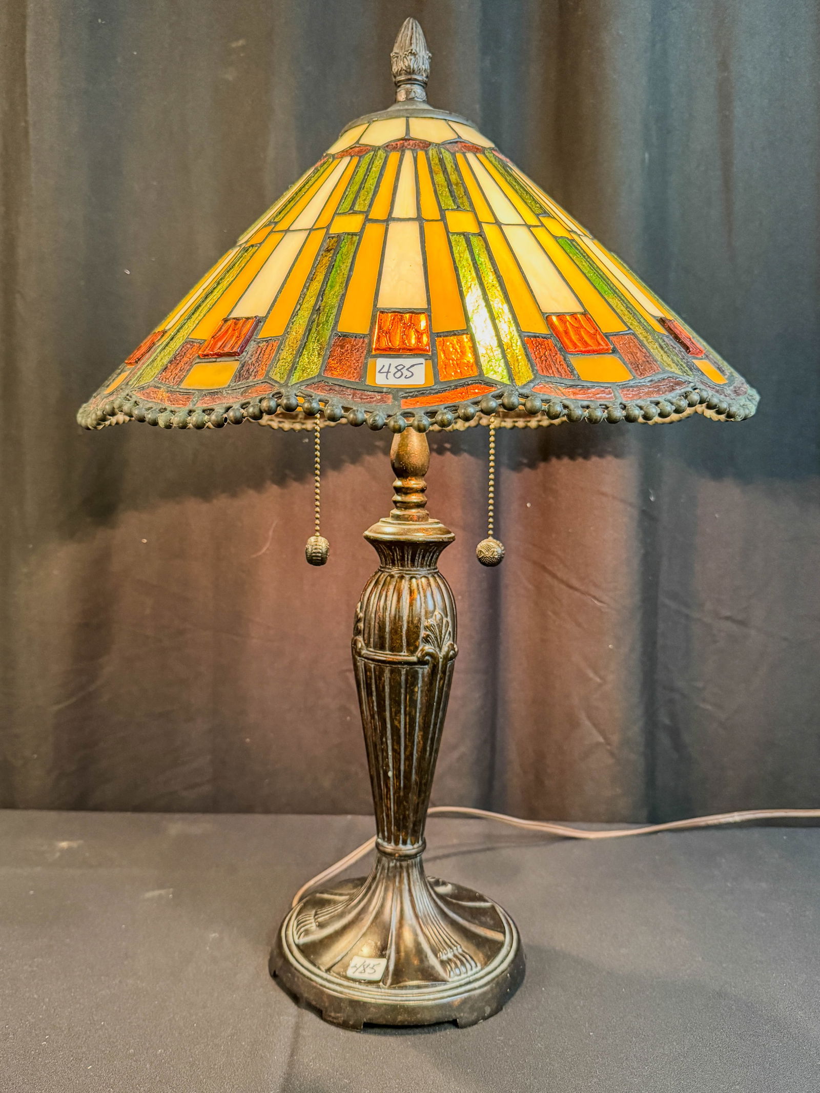 1970's Mission Style Lamp with Multi Colored Glass Shade (1 of 6)