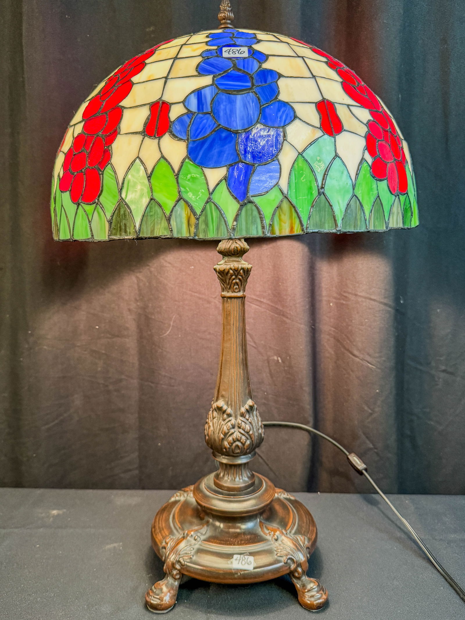 Large Contemporary Floral Lamp Multi Colored Leaded Glass Shade (1 of 6)