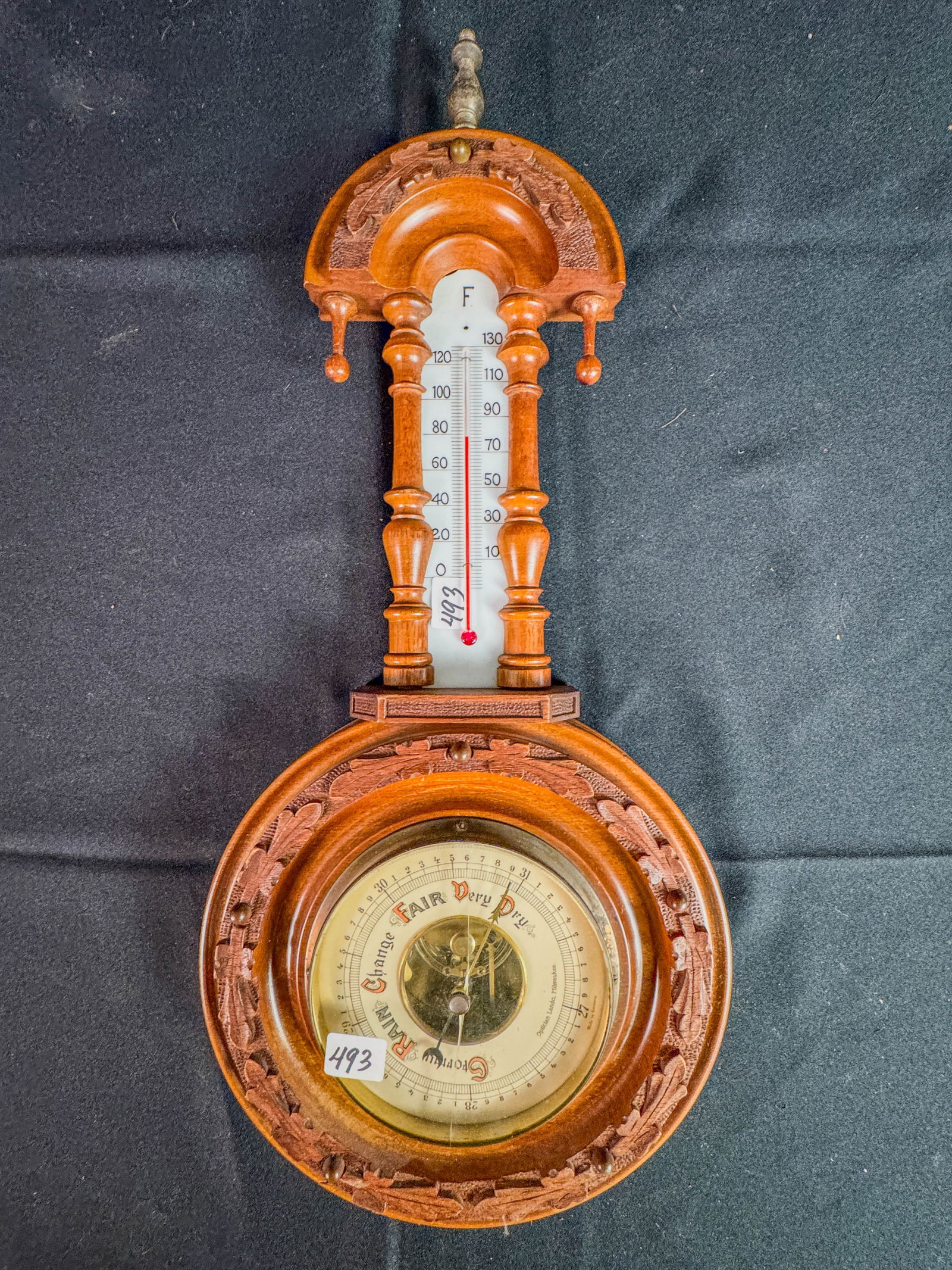 Antique Wooden Carved Barometer Thermometer (1 of 4)