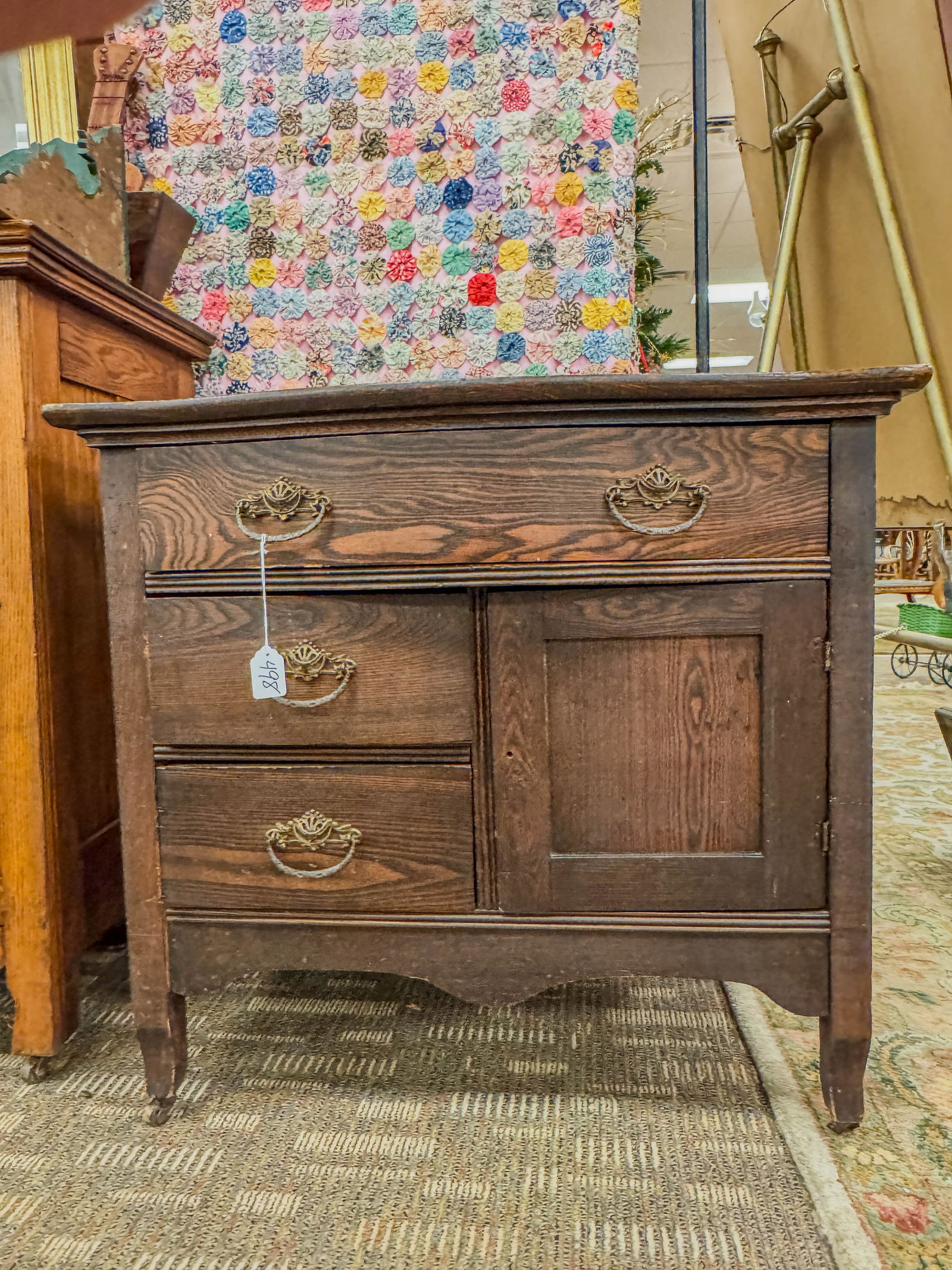 Antique Oak 3 Drawer, 1 Door Commode (1 of 4)