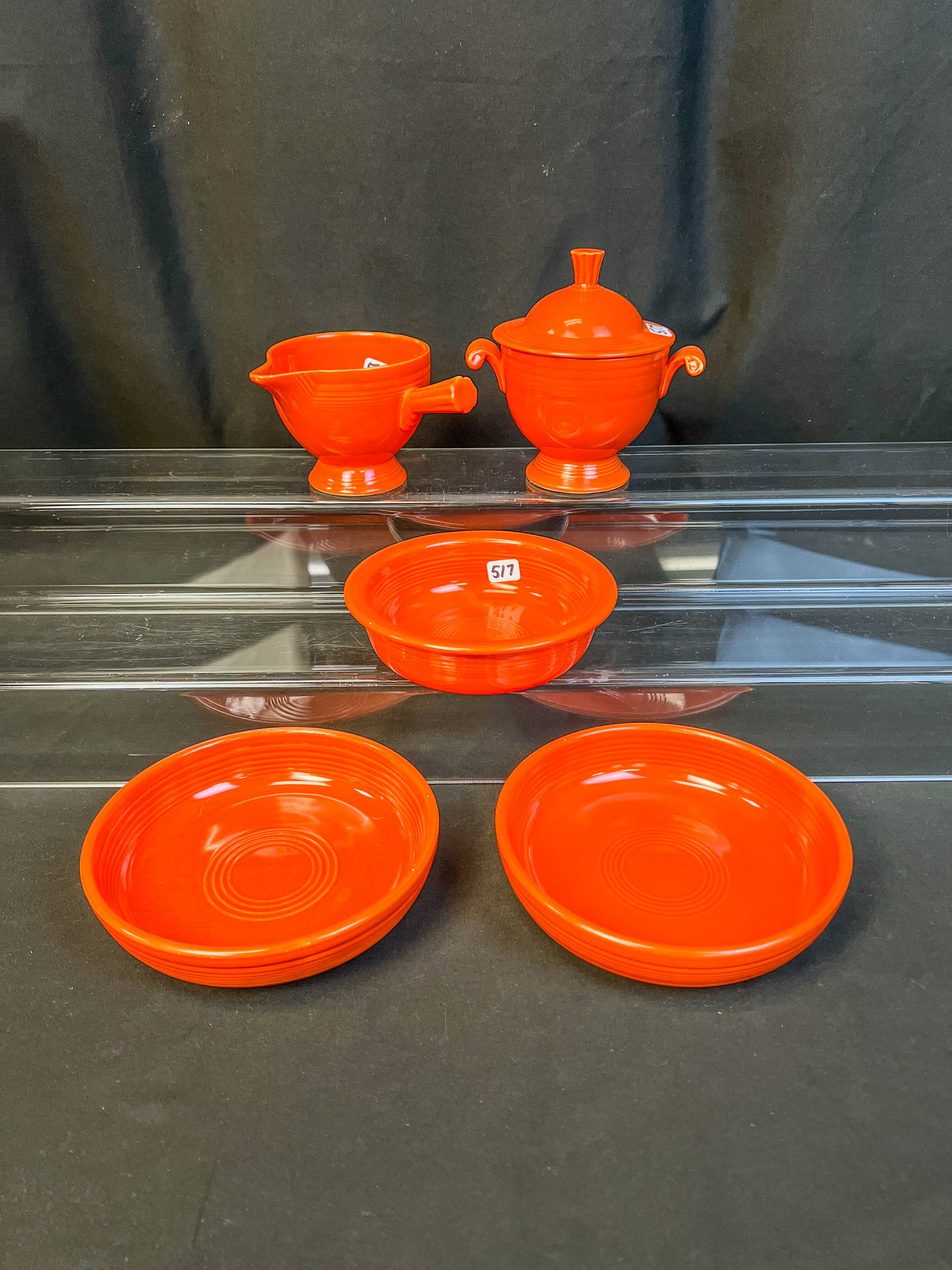 Homer Laughlin Fiesta "Red" Group- Sugar/Creamer, Dessert Bowls, Berry  Bowl c.1940's (1 of 11)