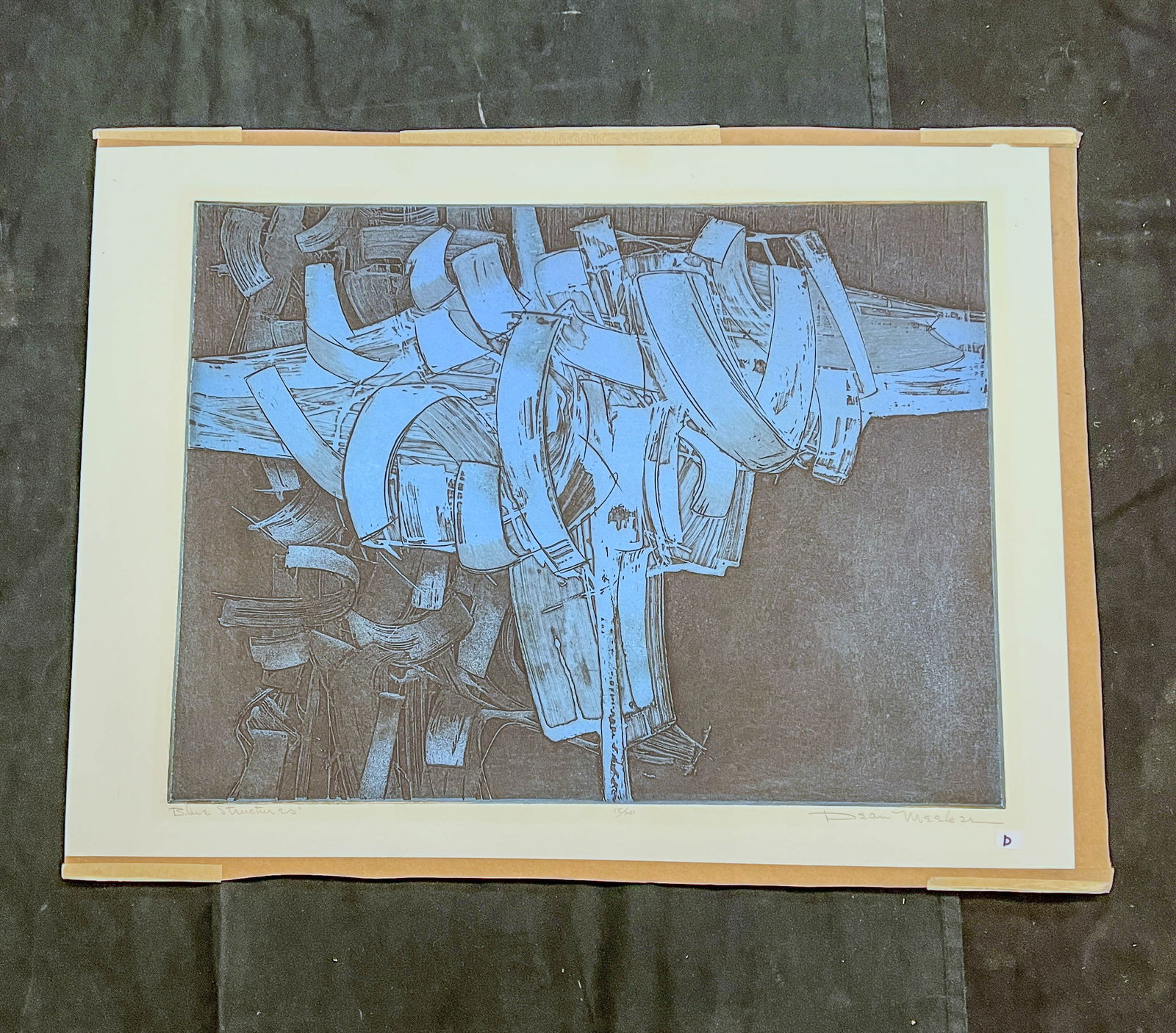 Dean Meeker Signed Abstract Serigraph/Intaglio "Blue Structures" c.1960's (1 of 7)