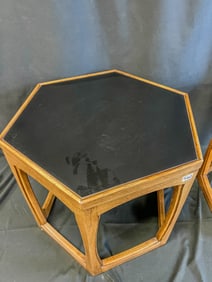 Pair of Thomasville Walnut Hexagonal Matching Side Tables c. 1962