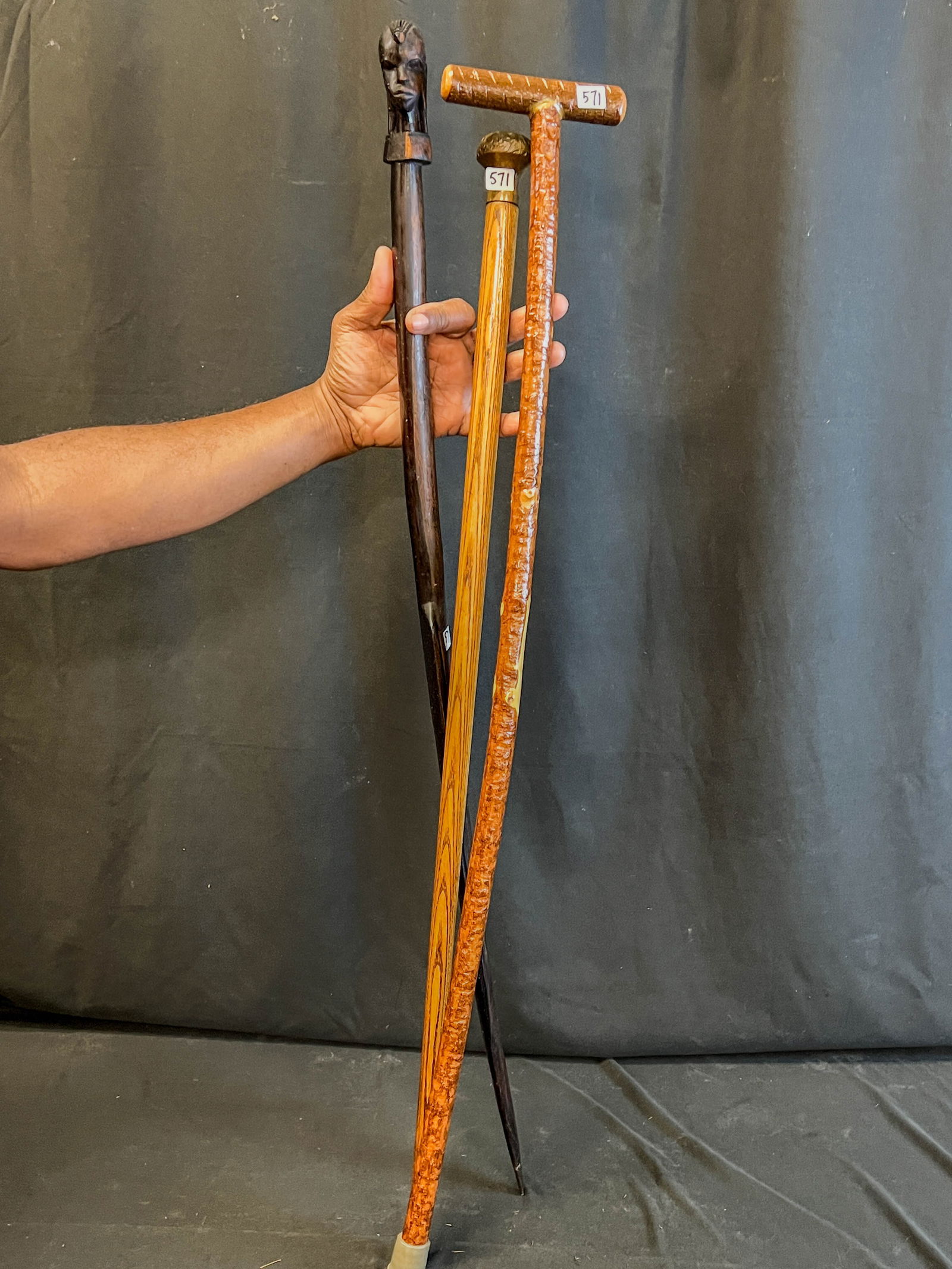 African Carved Stick/Knife and 2 Canes (1 of 11)