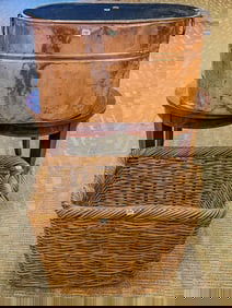 Polished Copper Boiler and Large Wicker Basket