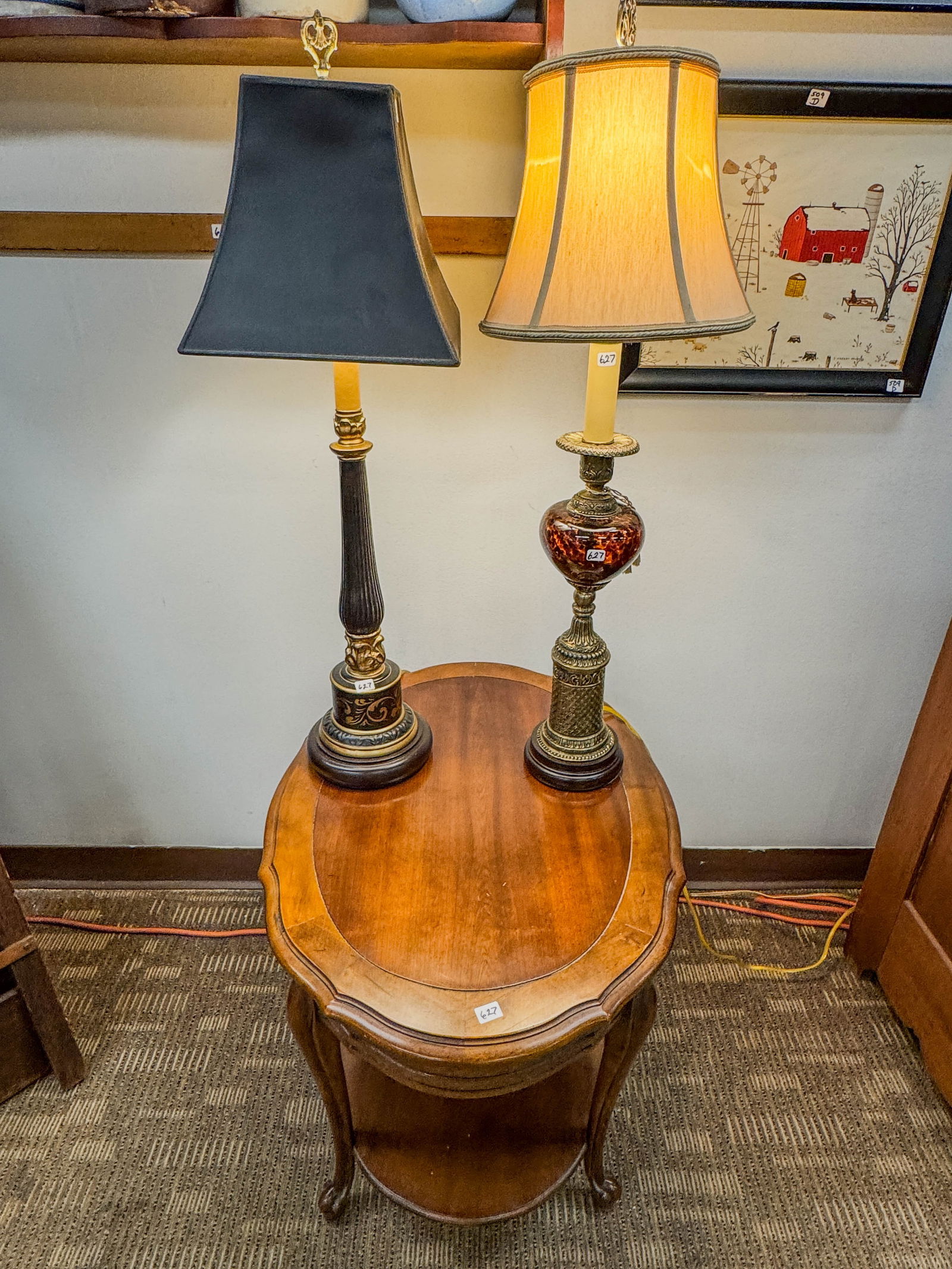Contemporary Serpentine Walnut End Table along with Contemporary Table Lamp. (1 of 4)