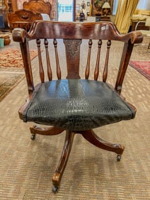 Oak Spindle Arm Office Chair with Alligator Printed  Seat c.1880's