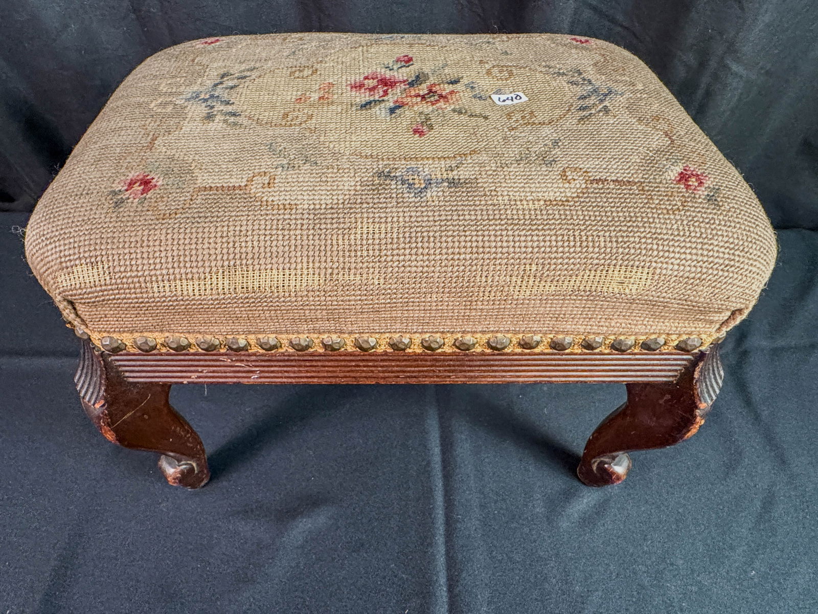 Antique Cane Seat Childs Chair, Bench, Needlepoint Foot Stool (1 of 8)