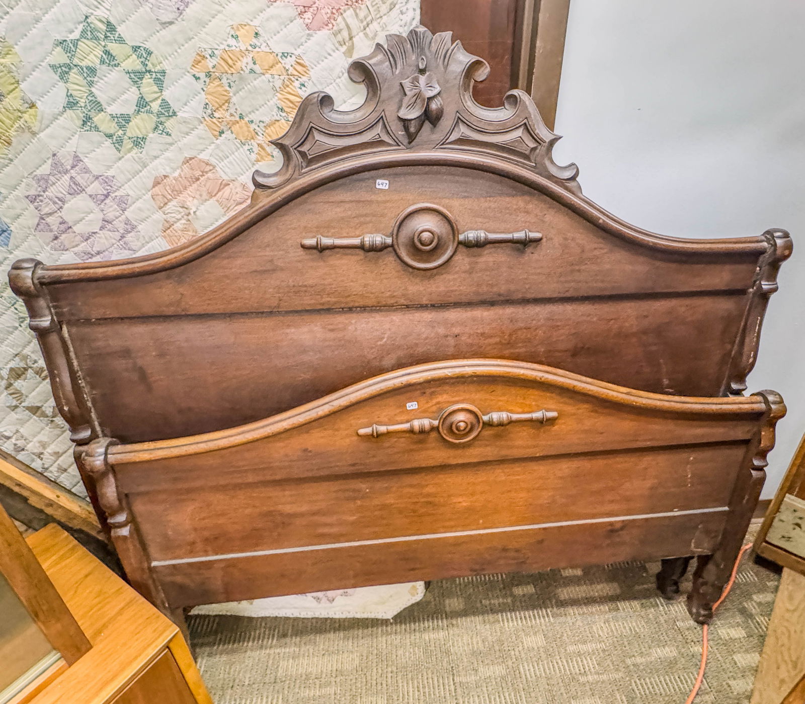 Full Walnut carved Victorian bed (1 of 2)