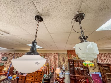 Two artdeco hanging light fixtures