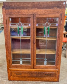 Arts and Crafts Bookcase with Leaded and Beveled Glass Doors