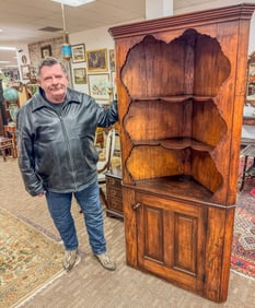 Antique Pine Open Faced Corner Cupboard with Cabinet Base