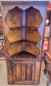 Antique Pine Open Faced Corner Cupboard with Cabinet Base