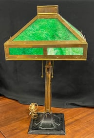 Handel Bronze Art and Crafts Table Lamp with 4 Harvey Hubbel Sockets  Acorn pull