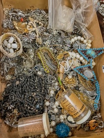 Large Group of Vintage Jewelry Parts, Findings, Stones and Tools