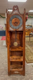 An Arts and Crafts Charles Rohlfs Style Fumed Oak Storybook Grandfather Clock