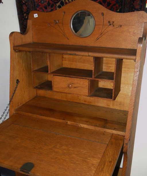 Antique Larkin Desk W Inset Mirror Spoon Carvings A
