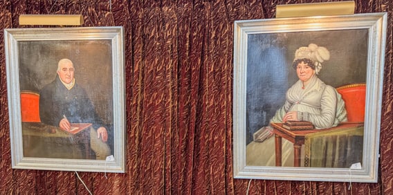 Pair of Portraits c. 1830 of Man and Woman
