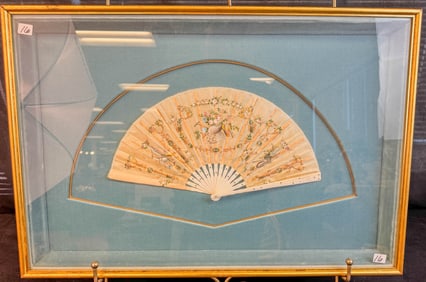 Parisian Hand Painted Silk Fan Framed