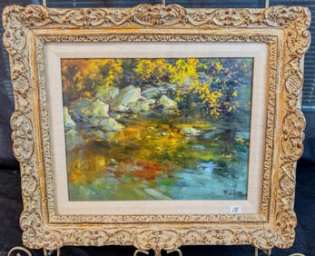 Oil on Canvas Ruby Leo (Claire Ruby) "Reflections on a Pond"