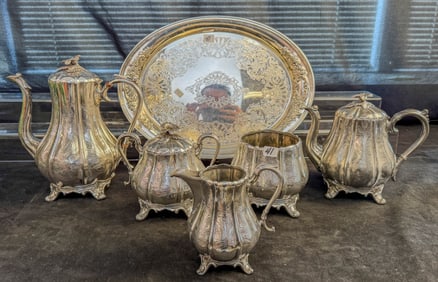 Victorian Silverplate Reed & Barton Tea Service with Tray