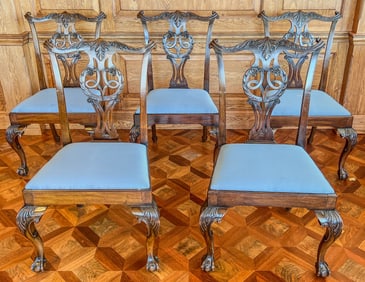 Set of 5 English Mahogany Chippendale Dining Chairs c. 1850s