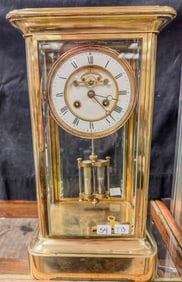 Rare Large Brass Beveled Crystal Regulator Clock French c.1890