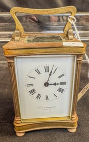 Bronze & Beveled Glass Traveling Carriage Clock