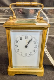 Bronze & Beveled Glass Traveling Carriage Clock