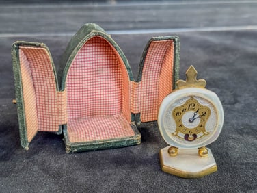Miniature Clock Original Leather Case c. 1910