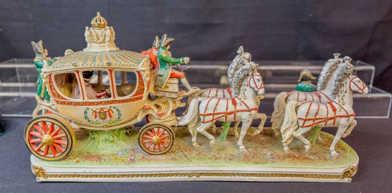 German Dresden Porcelain Napolean Wedding Carriage Coach