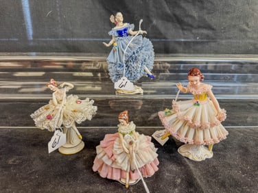 4 Dresden Dancers in Fancy Lace Dresses